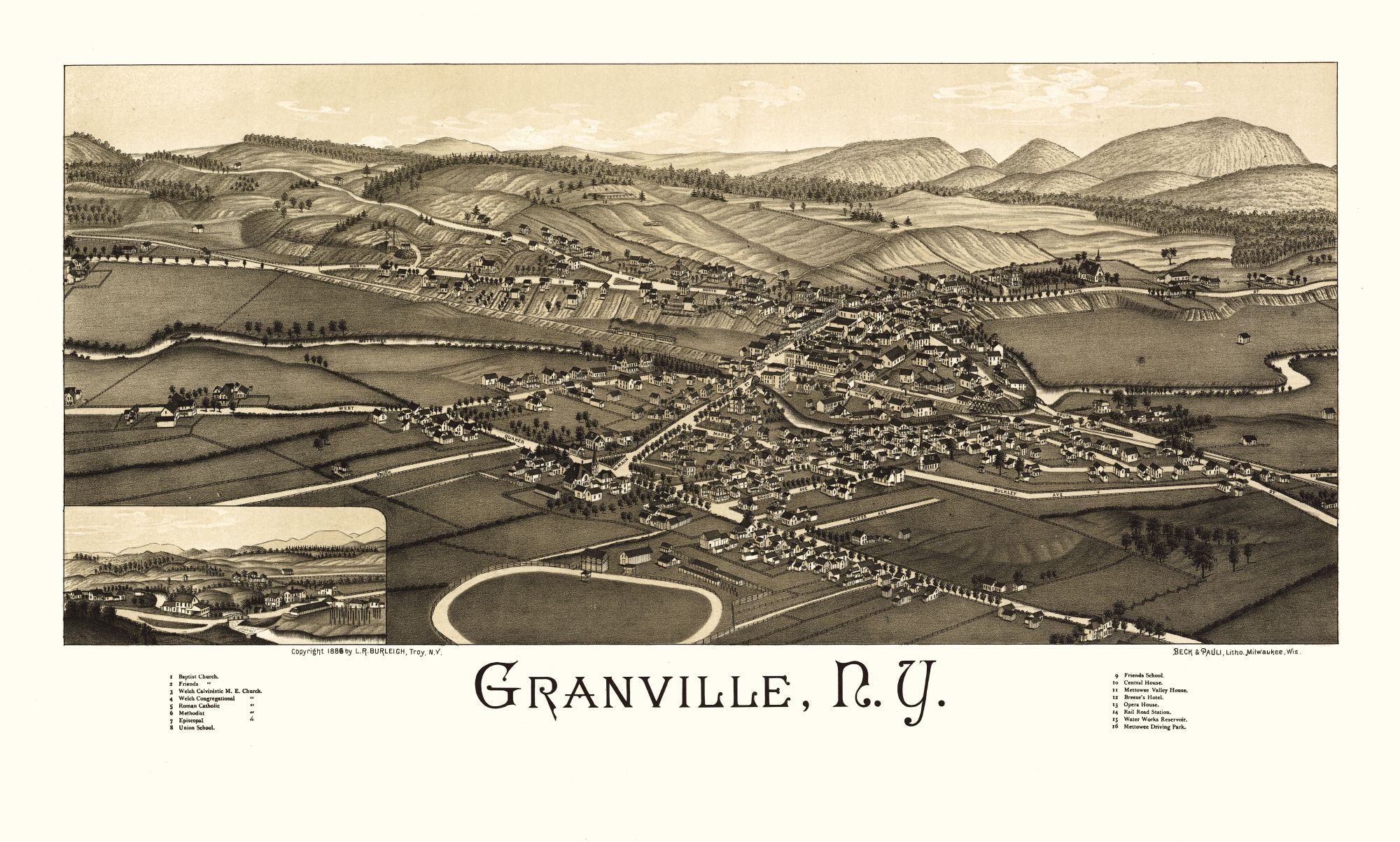 Historic Panoramic View - Granville New York - Burleigh 1886 - 38.23 x ...