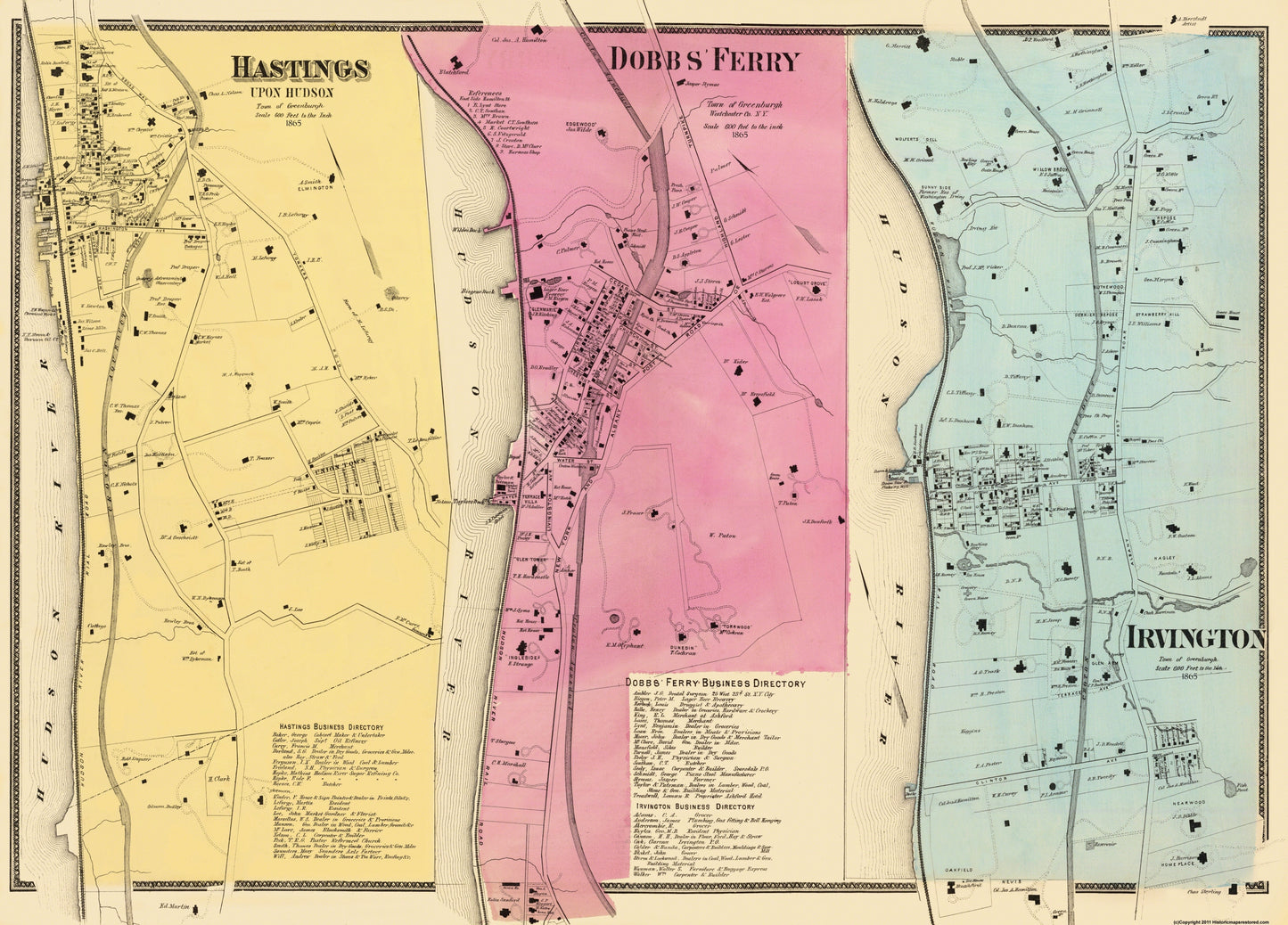 Historic City Map - Hastings Dobbs Ferry Irvington New York - Beers 1865 - 32x23 - Vintage Wall Art