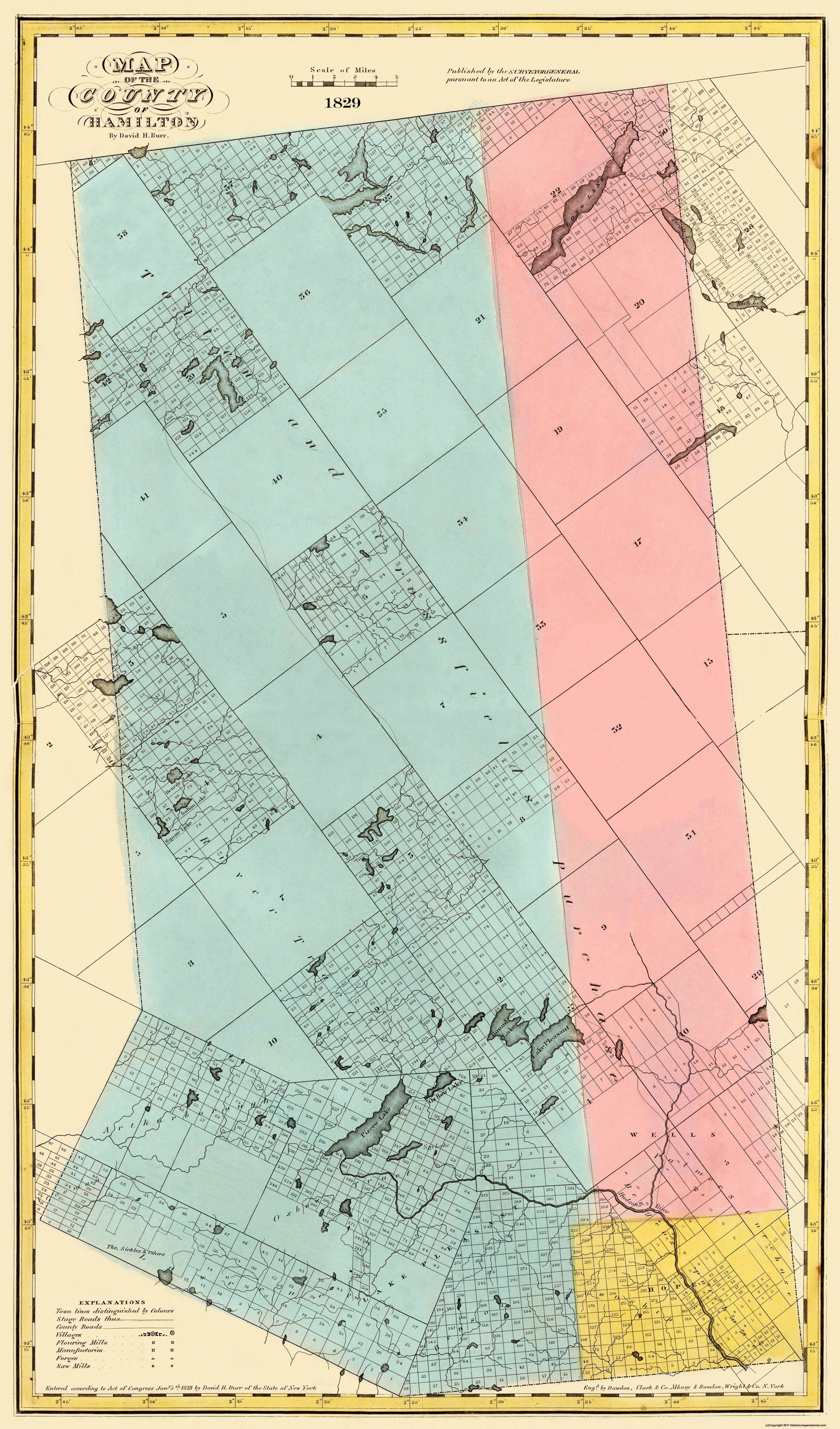 Historic County Map - Hamilton County New York - Burr 1829 - 23 x 39.1 ...