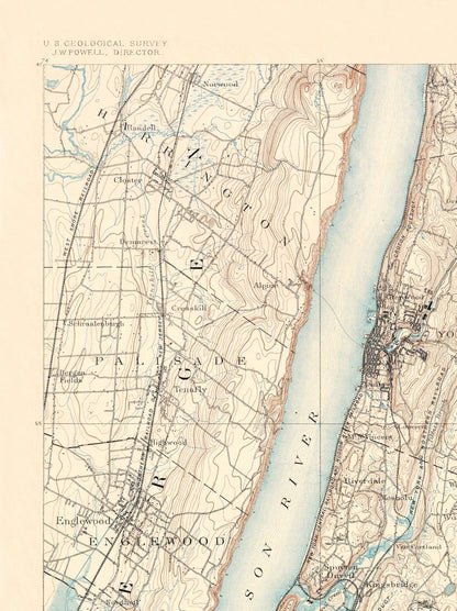 Topographical Map - Harlem New York New Jersey Sheet - USGS 1891 - 23 x 30.75 - Vintage Wall Art