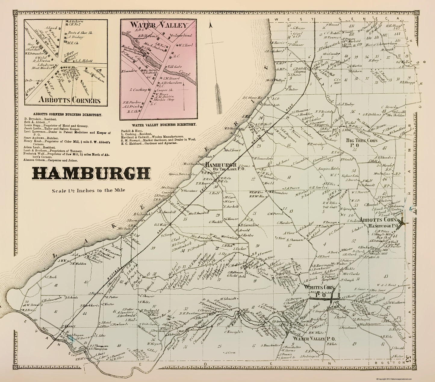 Historic City Map - Hamburgh New York - Stone 1866 - 23 x 26.15 - Vintage Wall Art