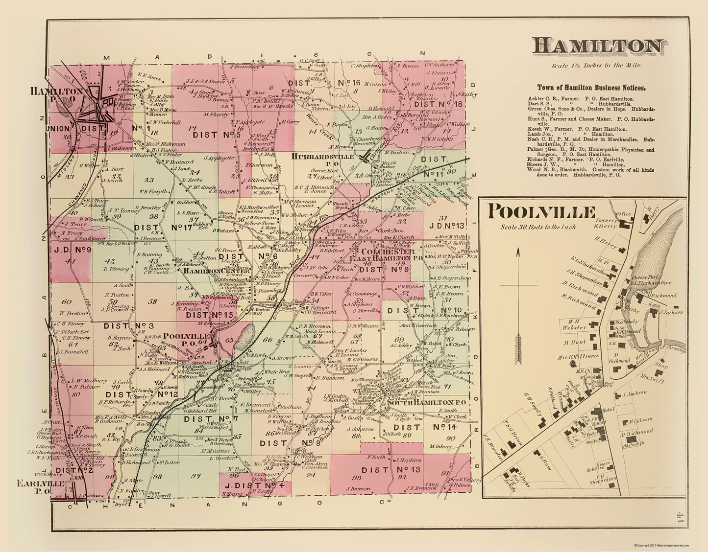 Historic City Map - Hamilton New York - Whitman 1875 - 23 x 29.45 - Vintage Wall Art