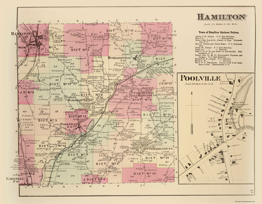 Historic City Map - Hamilton New York - Whitman 1875 - 23 x 29.45 - Vintage Wall Art