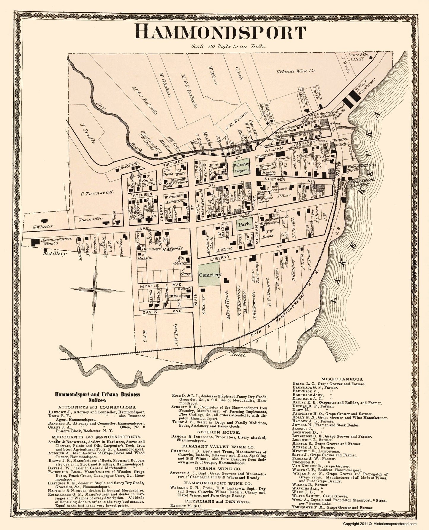 Historic City Map - Hammondsport New York - Beers 1873 - 23 x 28.45 - Vintage Wall Art