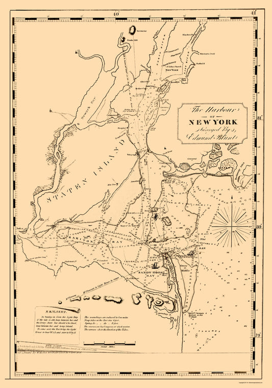 Historic Nautical Map - New York Harbor - Blunt 1827 - 23 x 32.78 - Vintage Wall Art