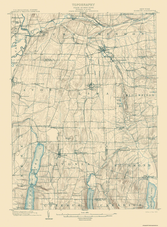 Topographical Map - Honeoye New York Quad - USGS 1904 - 23 x 31.13 - Vintage Wall Art