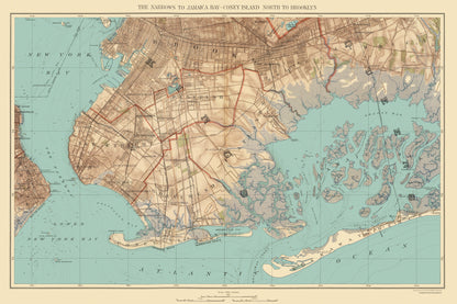 Historic City Map - Jamaica Bay Coney Island Brooklyn New York - Bien 1890 - 34.5 x 23 - Vintage Wall Art