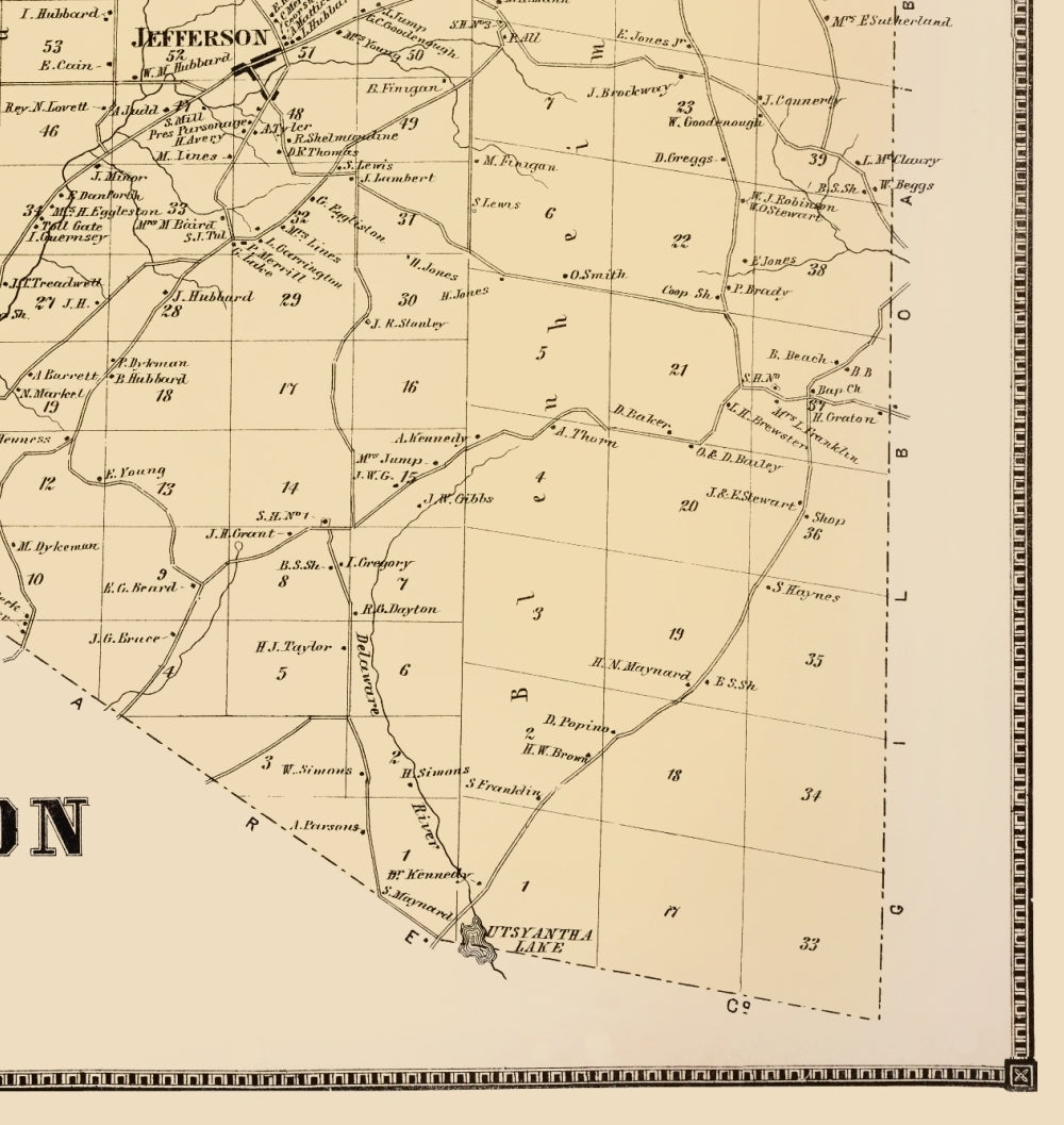 Historic City Map - Jefferson New York - Stone 1866 - 23 x 24.31 - Vintage Wall Art