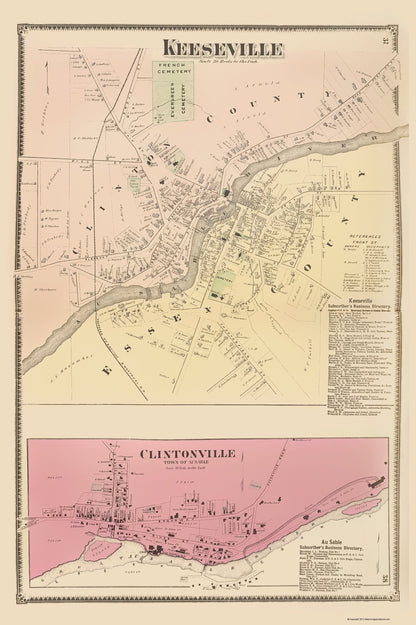 Historic City Map - Keeseville Clintonville New York - Beers 1869 - 23 x 34.54 - Vintage Wall Art