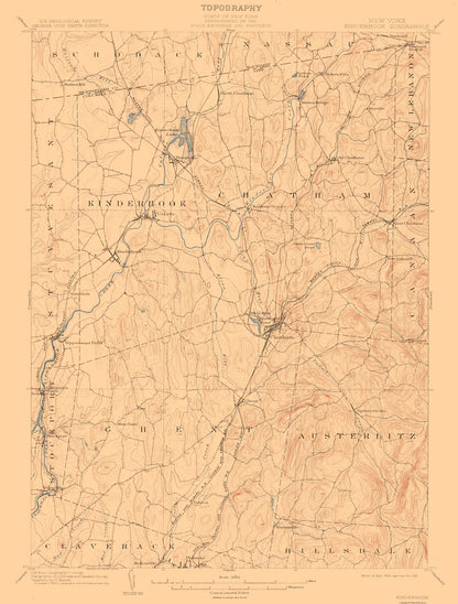 Topographical Map - Kinderhook New York Quad - USGS 1903 - 23 x 30.31 - Vintage Wall Art