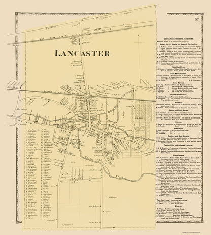 Historic City Map - Lancaster New York - Stone 1869 - 23 x 25.55 - Vintage Wall Art