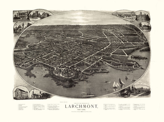 Historic Panoramic View - Larchmont New York - Bailey 1904 - 30.85 x 23 - Vintage Wall Art