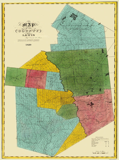 Historic County Map - Lewis County New York - Burr 1829 - 23 x 31 - Vintage Wall Art