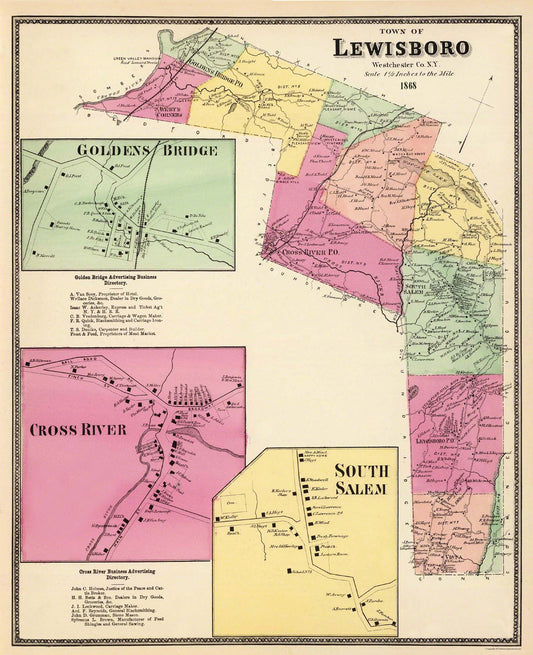 Historic City Map - Lewisboro New York - Beers 1868 - 23 x 28.25 - Vintage Wall Art