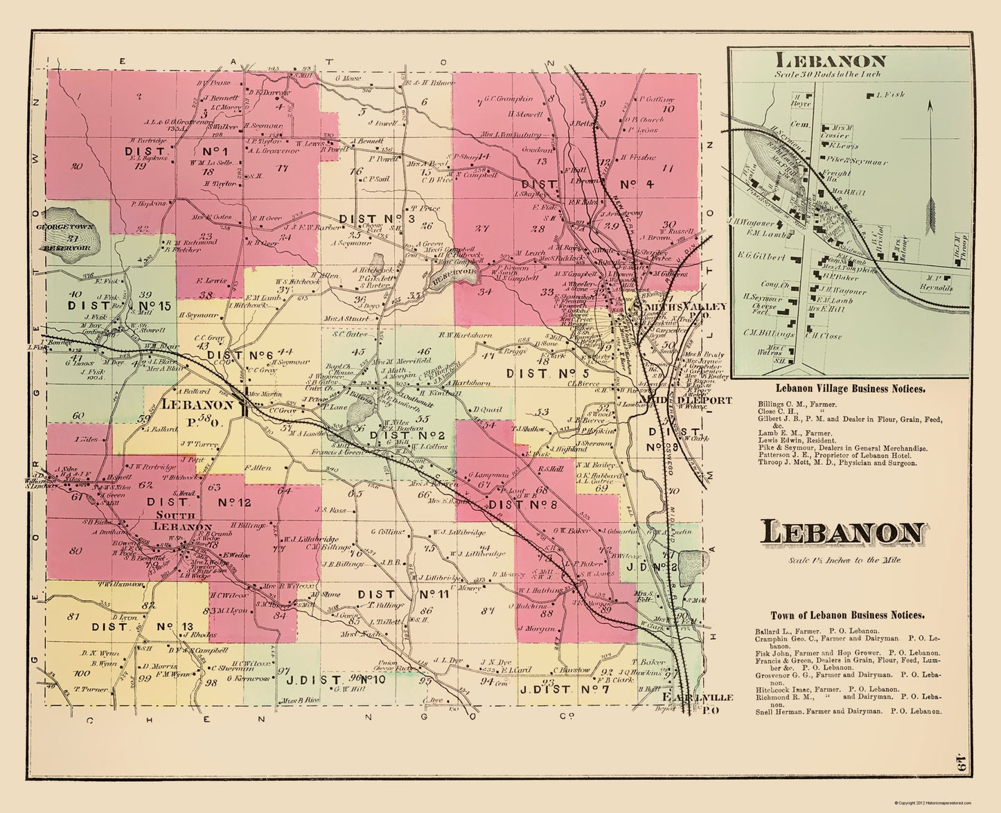 Historic City Map - Lebanon New York - Whitman 1875 - 23 x 28.30 - Vintage Wall Art