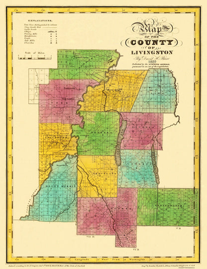 Historic County Map - Livingston County New York - Burr 1829 - 23 x 29.75 - Vintage Wall Art