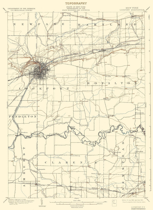Topographical Map - Lockport New York Quad - USGS 1902 - 23 x 31.44 - Vintage Wall Art