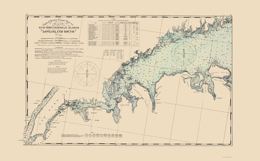 Historic Nautical Map - Long Island Sound New York to Norwalk - Hurd 1893 - 23 x 37.16 - Vintage Wall Art