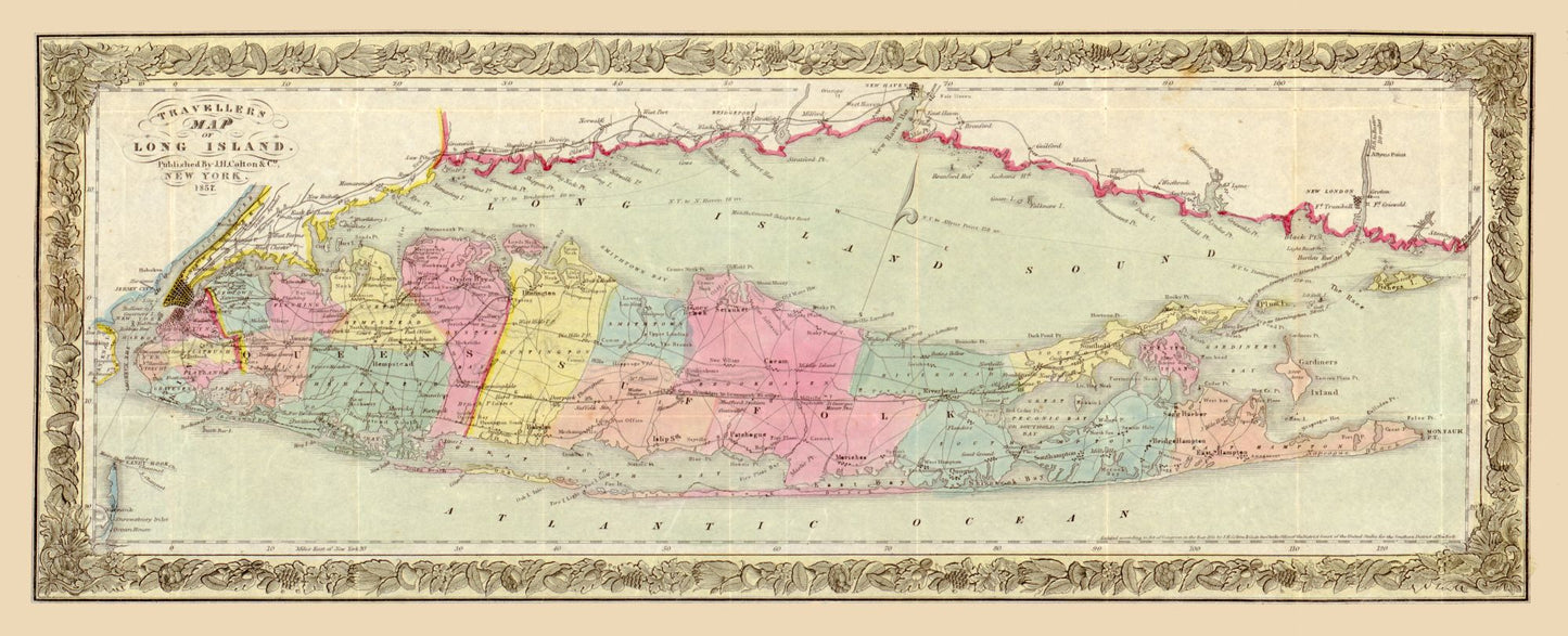 Historic City Map - Long Island New York - Colton 1857 - 56.59 x 23 - Vintage Wall Art