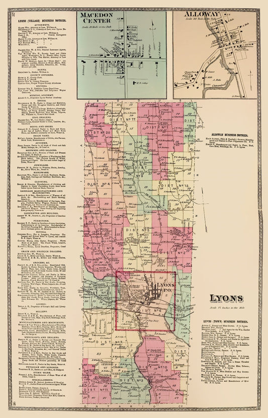 Historic City Map - Lyons New York - Beers 1874 - 23 x 35.87 - Vintage Wall Art