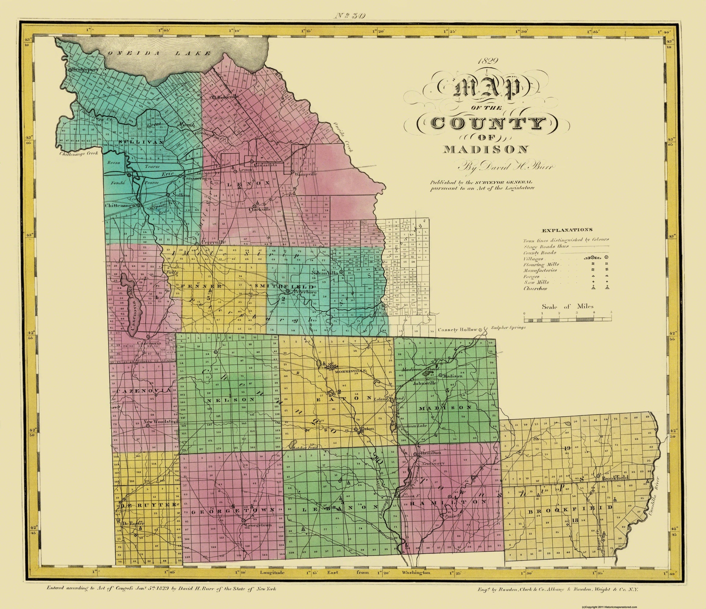 Historic County Map Madison County New York Burr 1829 26.63 x 23 Maps of the Past