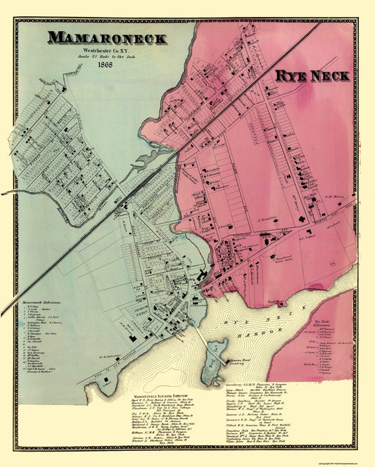 Historic City Map - Mamaroneck Rye Neck New York - Beers 1868 - 23 x 28.63 - Vintage Wall Art