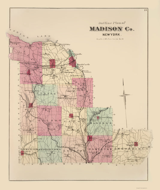 Historic County Map - Madison County New York - Whitman 1875 - 23 x 27.27 - Vintage Wall Art