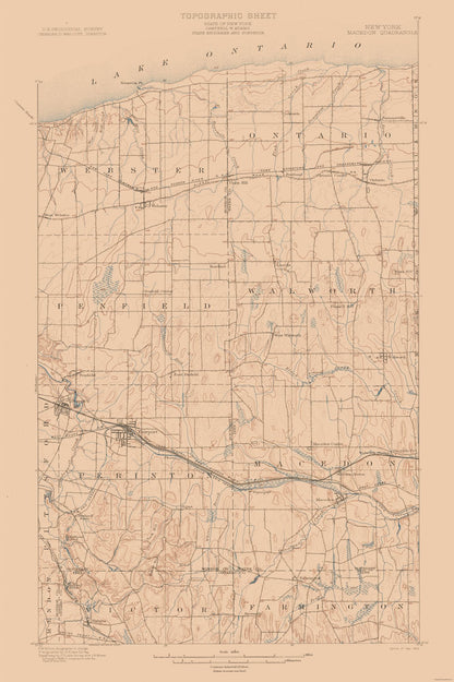 Topographical Map - Macedon New York Quad - USGS 1900 - 23 x 34.56 - Vintage Wall Art