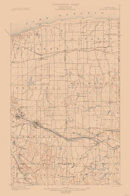 Topographical Map - Macedon New York Quad - USGS 1900 - 23 x 34.56 - Vintage Wall Art