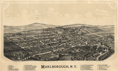 Historic Panoramic View - Marlborough New York - Burleigh 1891 - 38.38 x 23 - Vintage Wall Art