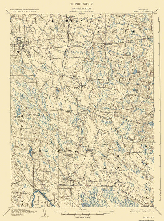 Topographical Map - Mexico New York Quad - USGS 1905 - 23 x 31.01.94 - Vintage Wall Art