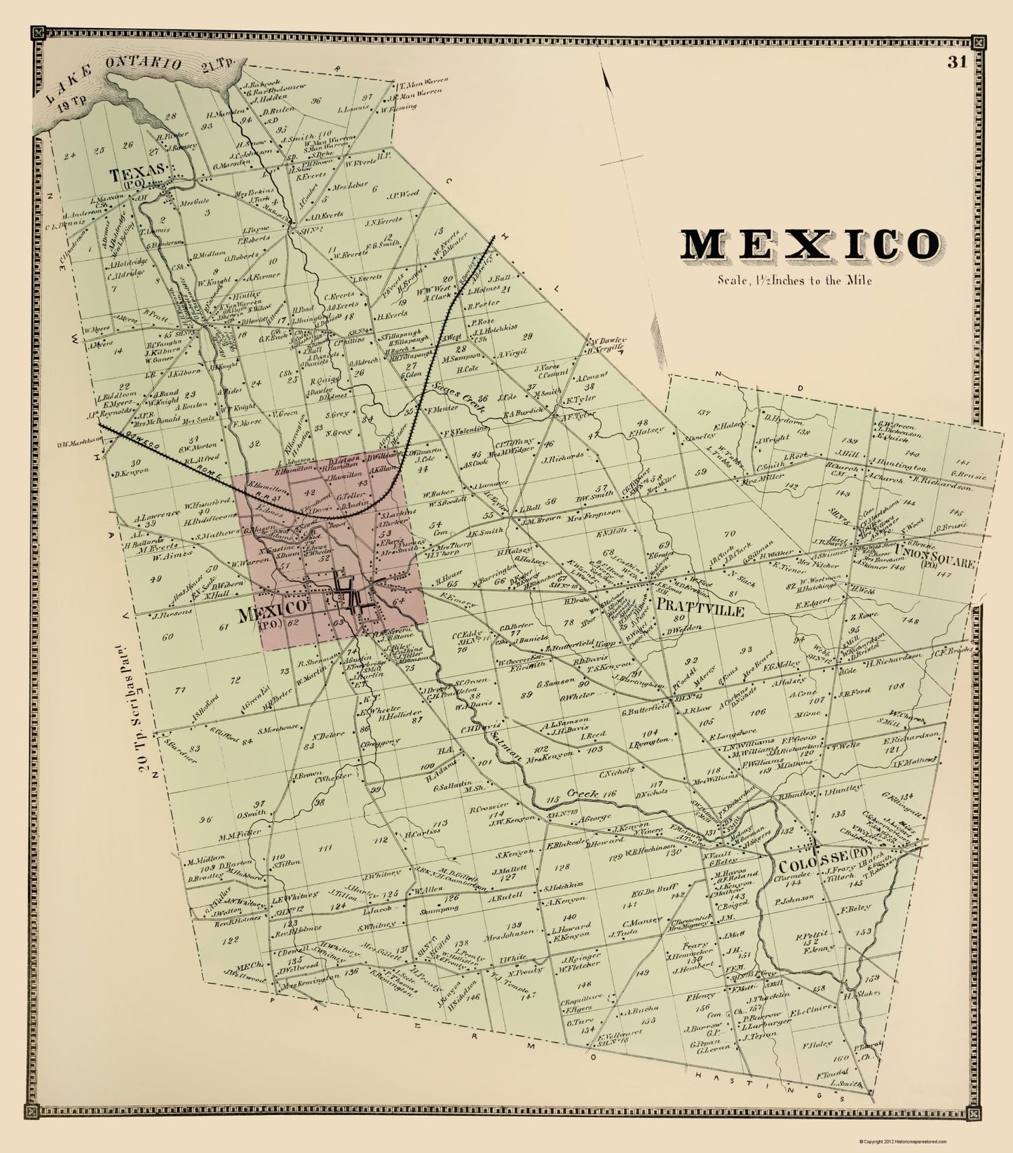 Historic City Map - Mexico New York - Stone 1866 - 23 x 26.19 - Vintage Wall Art