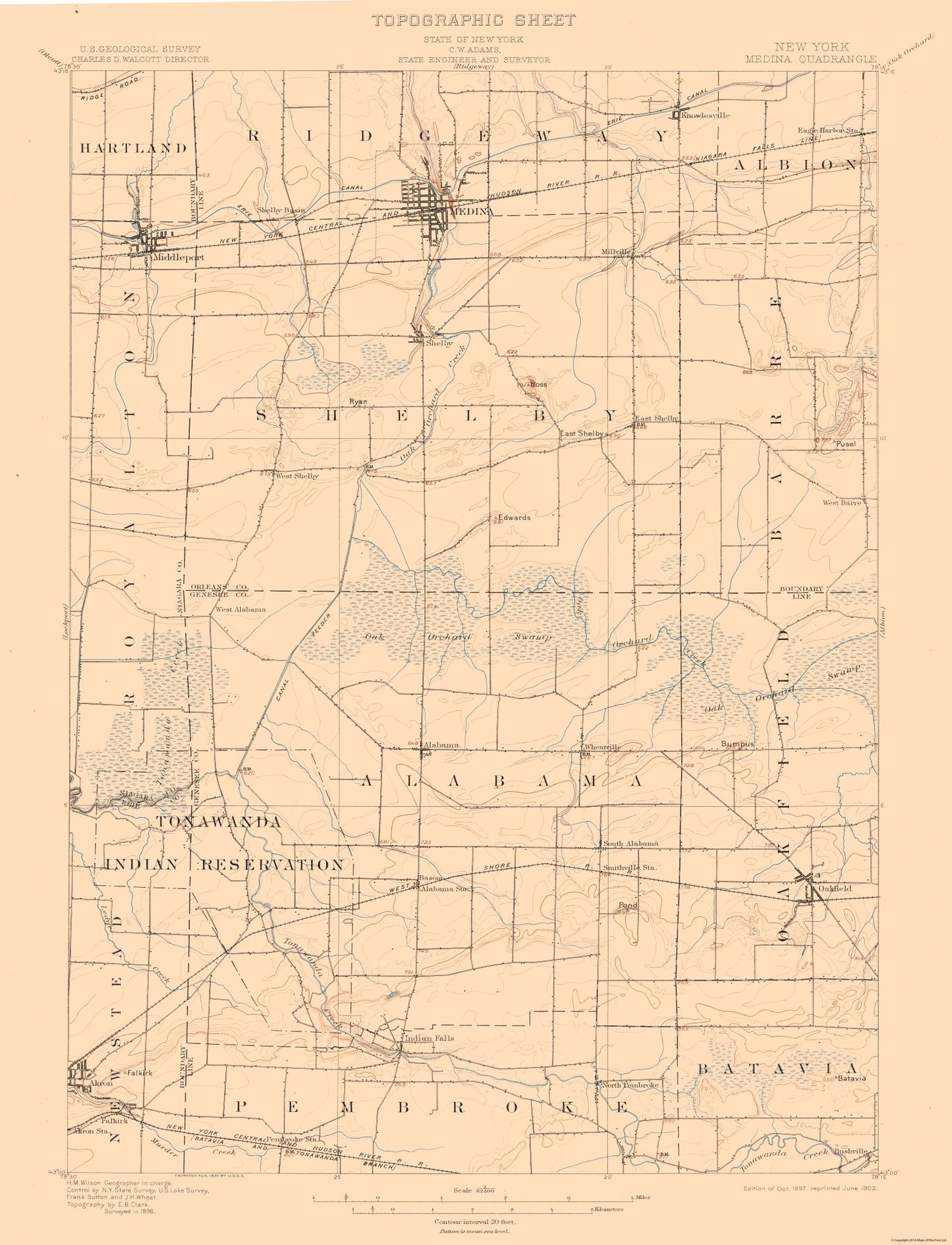 Topographical Map - Medina New York Quad - USGS 1897 - 23 x 30.06 - Vintage Wall Art