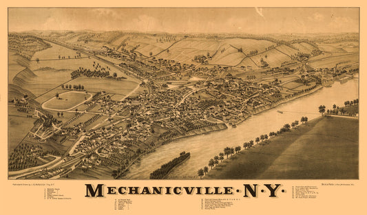 Historic Panoramic View - Mechanicville New York - Burleigh 1880 - 39.20 x 23 - Vintage Wall Art
