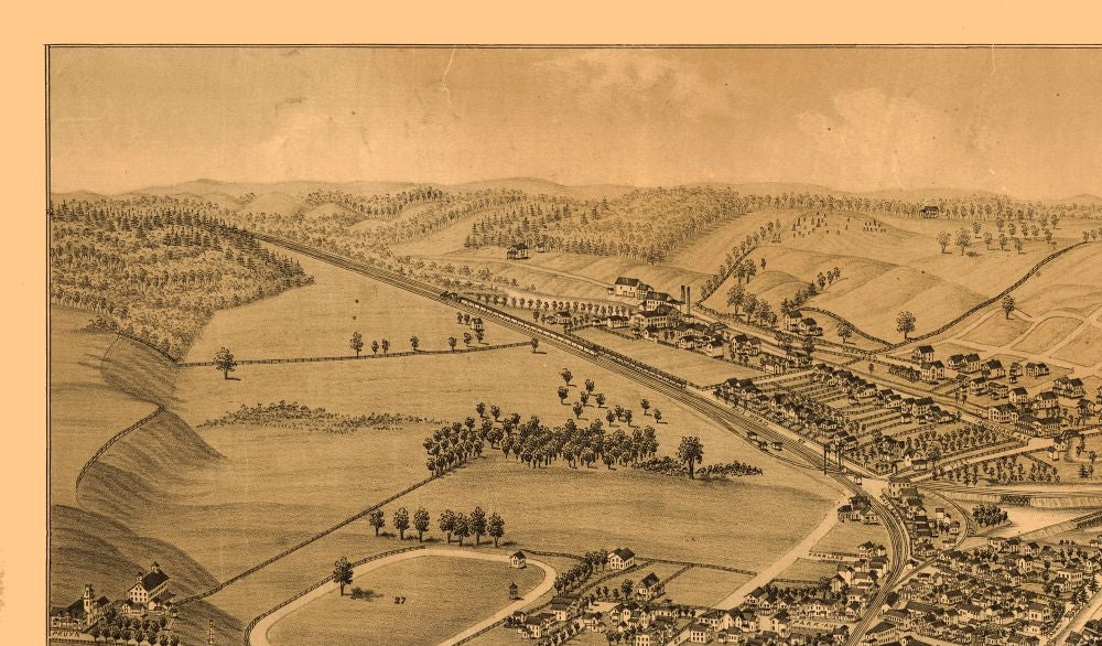 Historic Panoramic View - Mechanicville New York - Burleigh 1880 - 39.20 x 23 - Vintage Wall Art