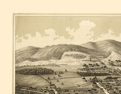 Historic Panoramic View - Millerton New York - Burleigh 1887 - 29.44 x 23 - Vintage Wall Art
