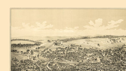 Historic Panoramic View - Middletown New York - Burleigh 1887 - 40.79 x 23 - Vintage Wall Art