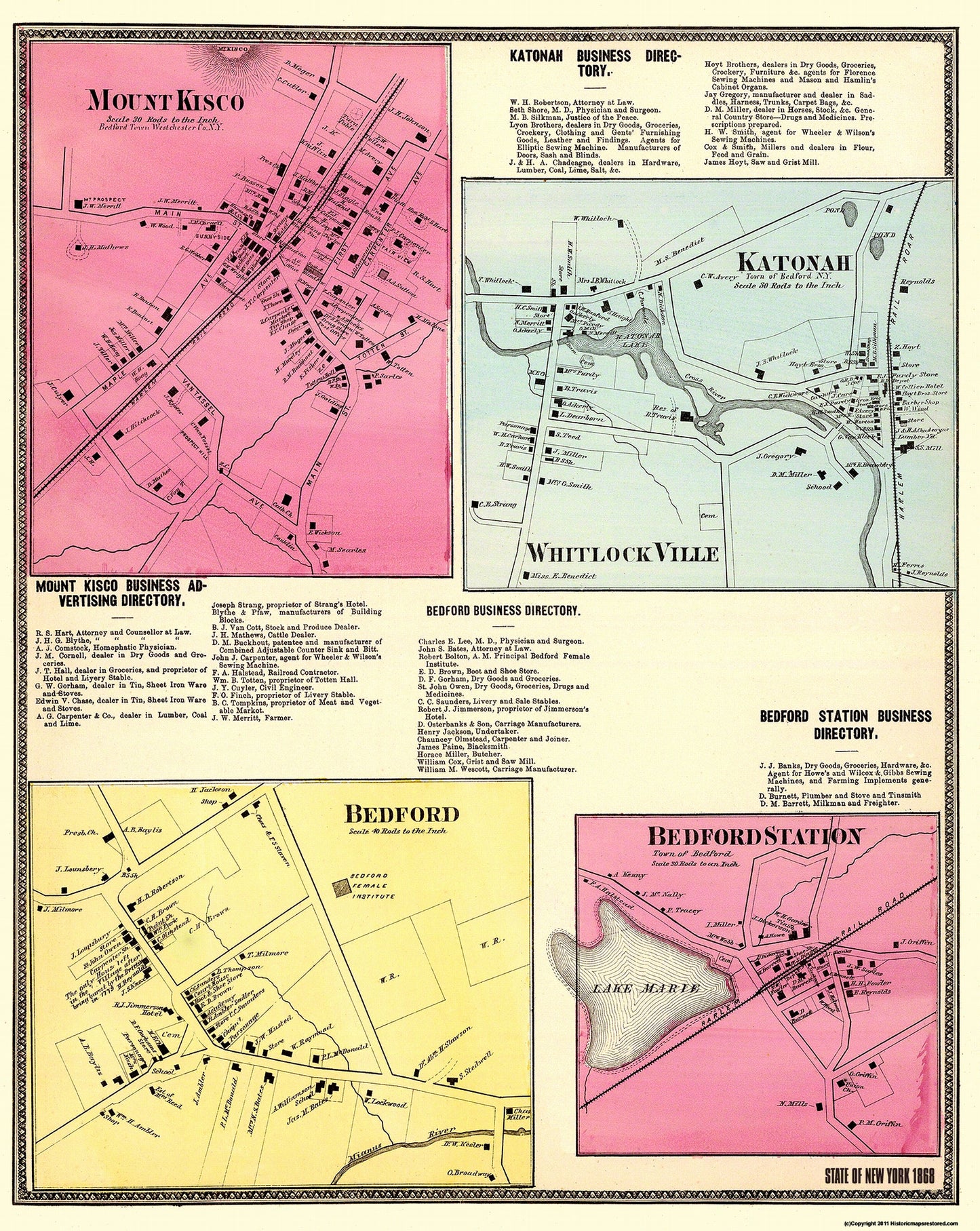 Historic City Map - Mount Kisco New York - Beers 1868 - 23 x 28.88 - Vintage Wall Art