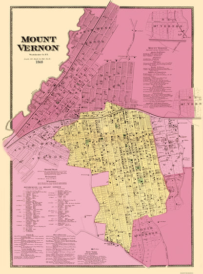 Historic City Map - Mount Vernon New York - Beers 1868 - 23 x 31 - Vintage Wall Art