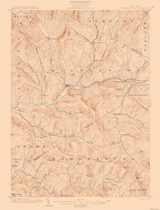Topographical Map - Margaretville New York Quad - USGS 1904 - 23 x 30.06 - Vintage Wall Art