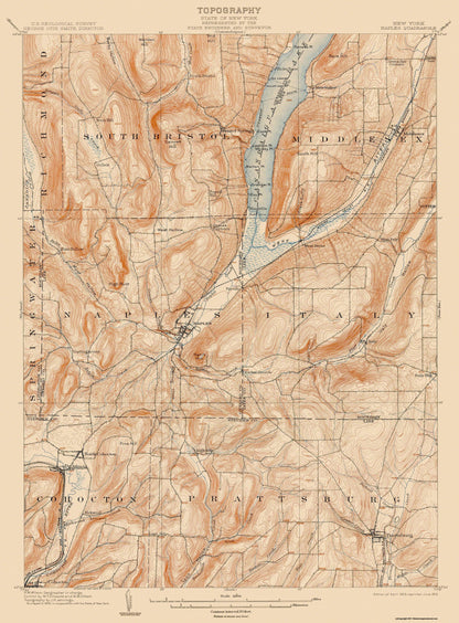 Topographical Map - Naples New York Quad - USGS 1903 - 23 x 31.19 - Vintage Wall Art