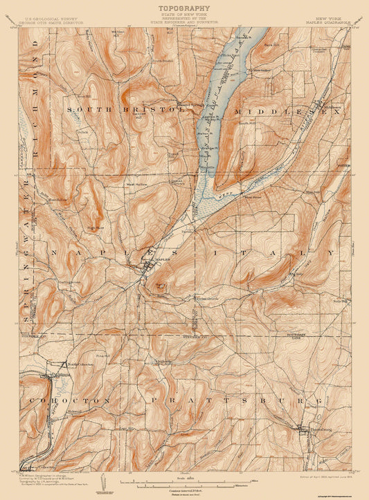 Topographical Map - Naples New York Quad - USGS 1903 - 23 x 31.19 - Vintage Wall Art