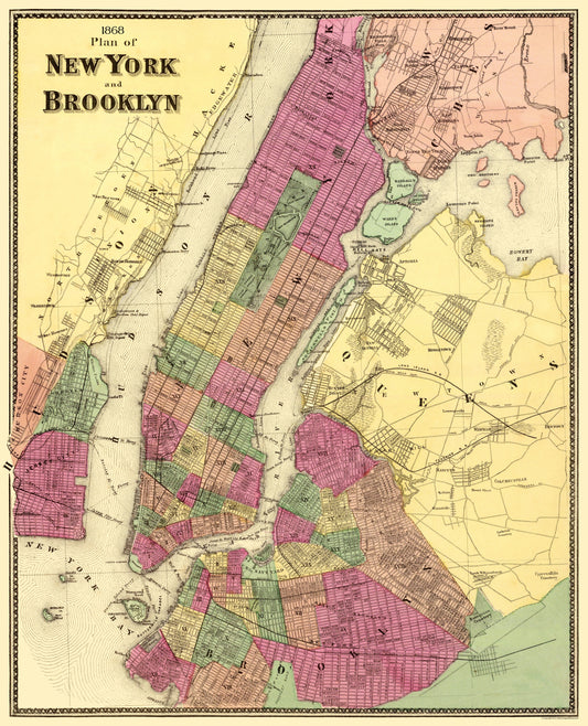 Historic City Map - New York Brooklyn New York - Beers 1868 - 23 x 28.38 - Vintage Wall Art