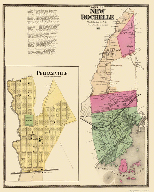 Historic City Map - New Rochelle Pelhamville New York - Beers 1868 - 23 x 28.56 - Vintage Wall Art