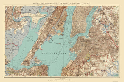 Historic City Map - Jersey City Hoboken New York Bay New Jersey - Bien 1890 - 34.5 x 23 - Vintage Wall Art