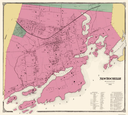 Historic City Map - New Rochelle New York - Beers 1868 - 25.75 x 23 - Vintage Wall Art