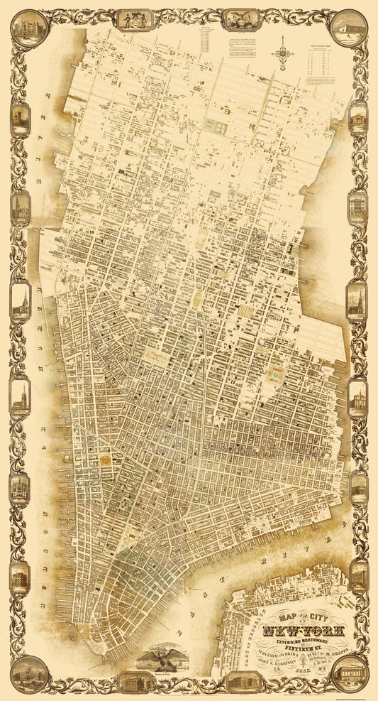 Historic City Map - New York New York - Dripps 1852 - 23 x 42.56 - Vintage Wall Art