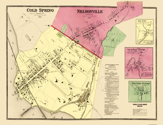 Historic City Map - Nelsonville Cold Springs New York - Beers 1868 - 30 x 23 - Vintage Wall Art