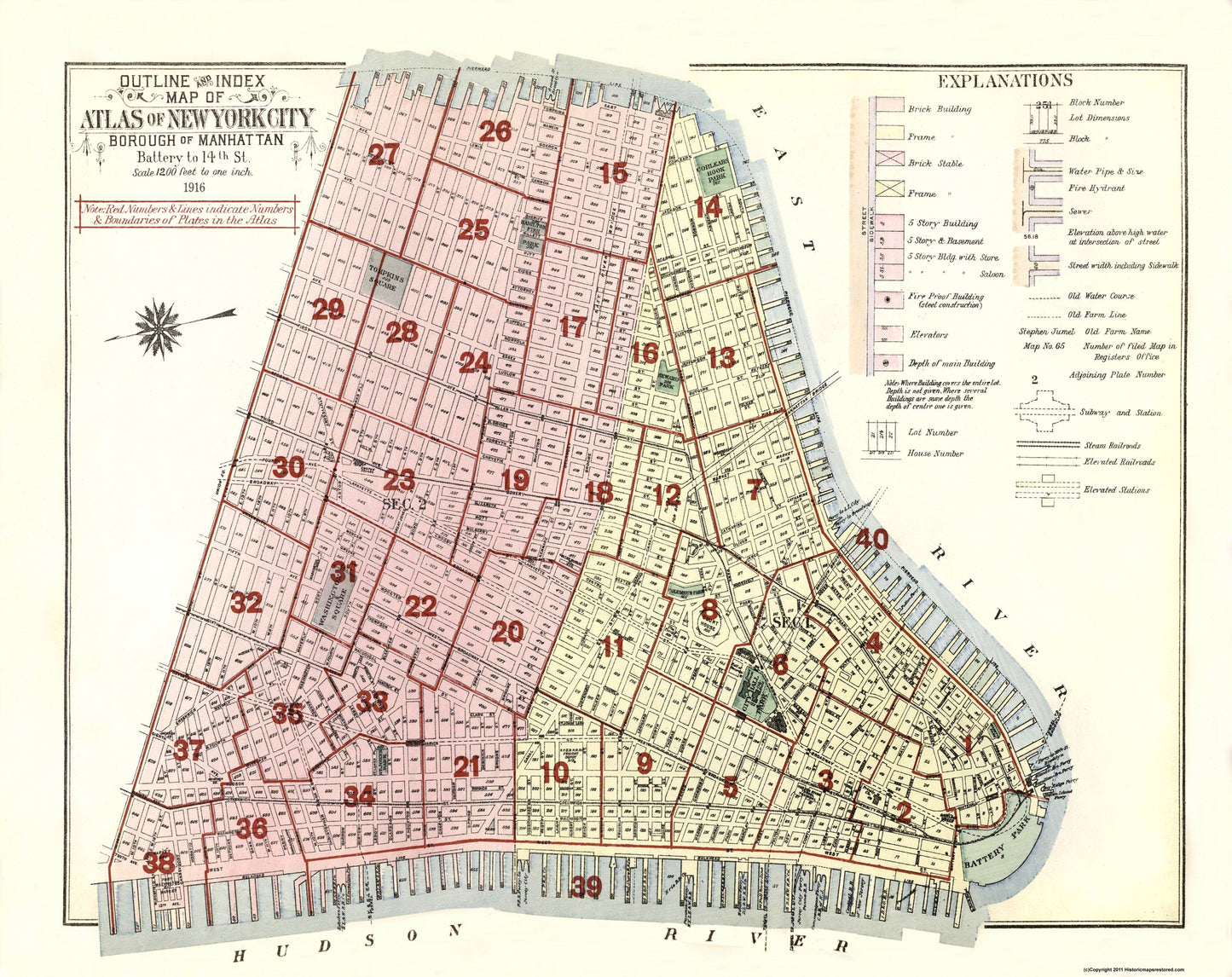 Historic City Map - Manhattan New York - 1916 - 29 x 23 - Vintage Wall Art