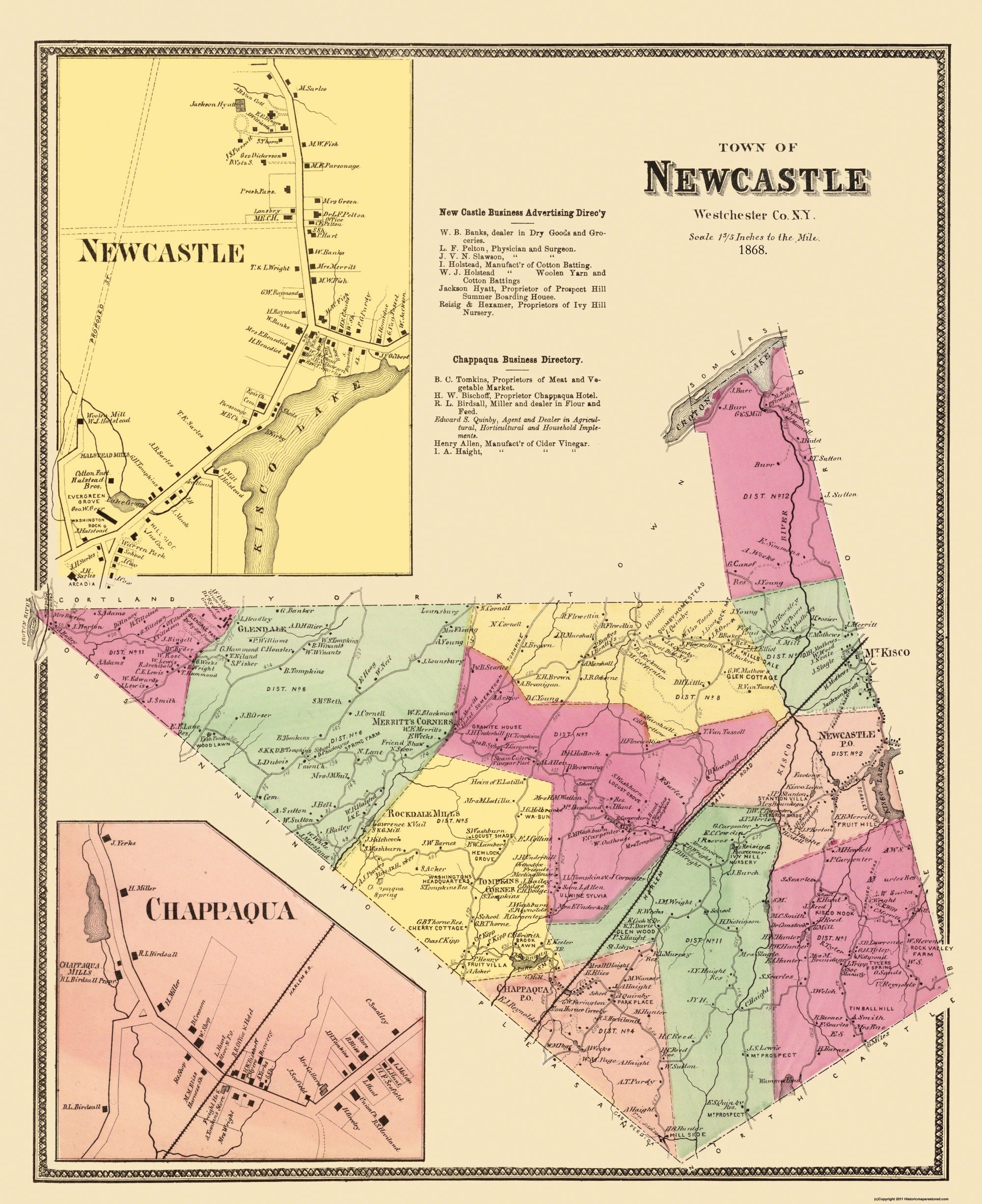 Historic City Map - Newcastle Chappaqua New York - Beers 1868 - 23 x 2 ...